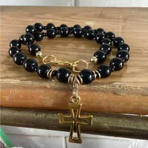 Men's Black Pearl Celtic Cross Necklace